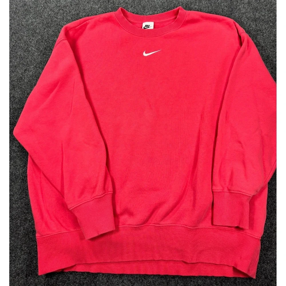 Nike Swoosh Center Check Crewneck Sweatshirt Coral Pink Large